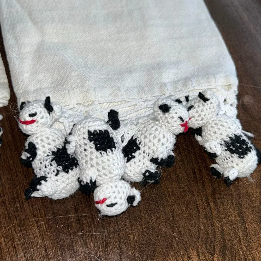 New Kraftefield Kitchen Floursack hand Towels featuring hand-crocheted cows